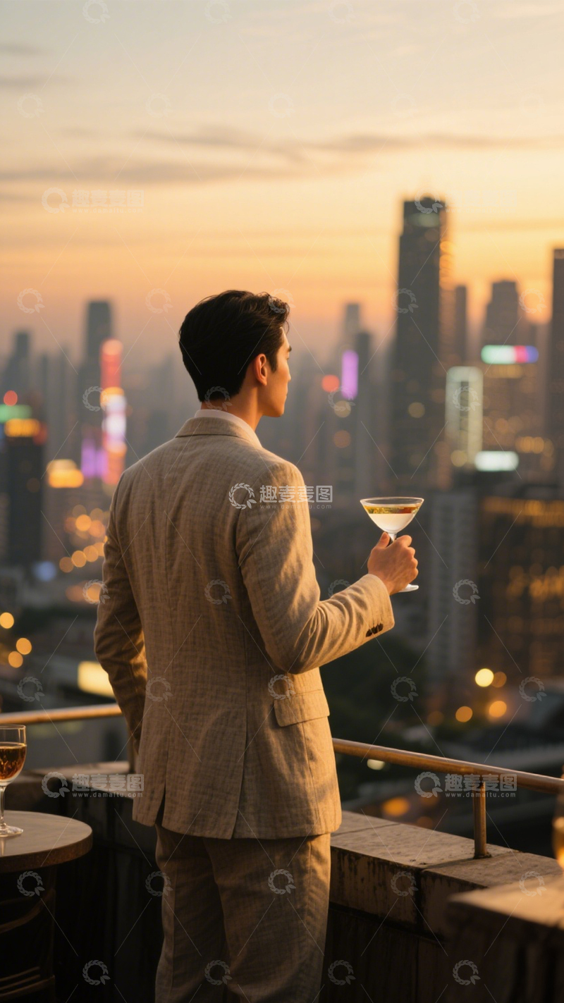 高清大图下载【趣麦麦图】城市露台日落时光1