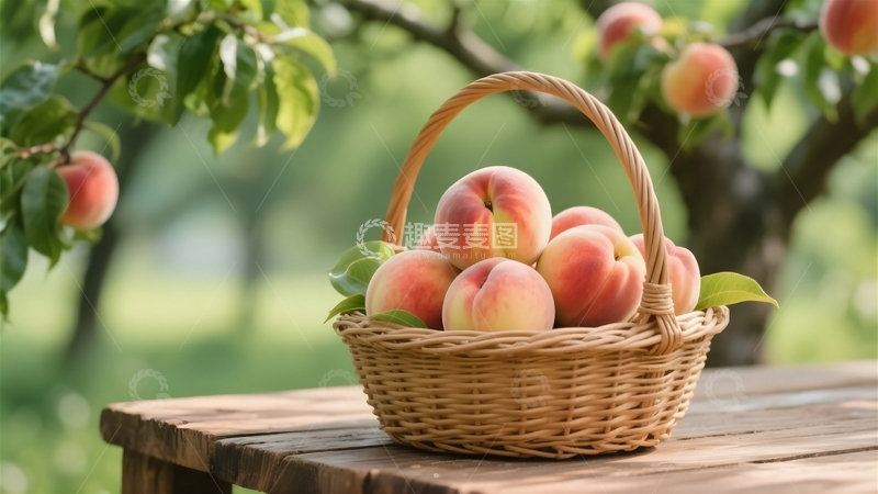 高清大图下载【趣麦麦图】桃树下的鲜桃果篮3