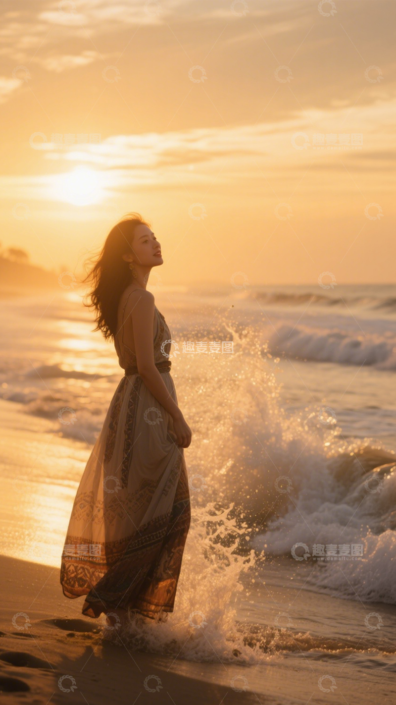 高清大图下载【趣麦麦图】海滨落日浪漫剪影