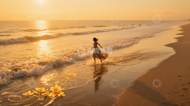 高清大图下载【趣麦麦图】海滨落日浪漫剪影2