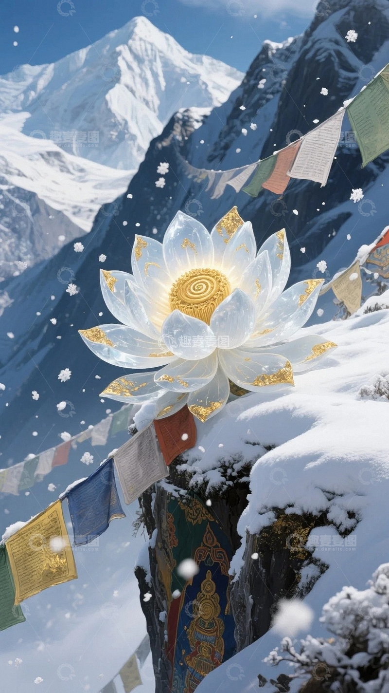 高清大图下载【趣麦麦图】唐卡风天山雪莲1