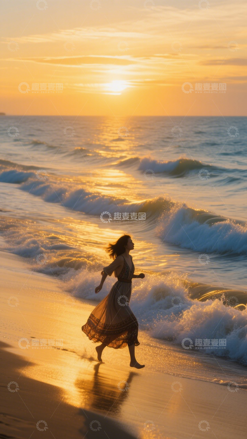 高清大图下载【趣麦麦图】海滨落日浪漫剪影1