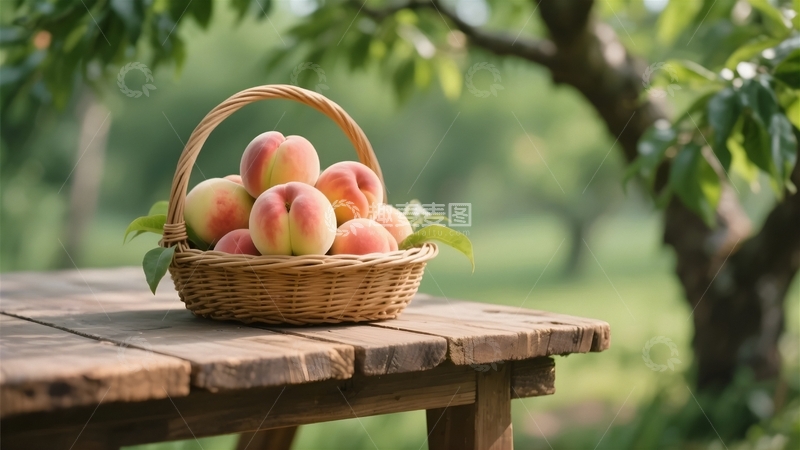 高清大图下载【趣麦麦图】桃树下的鲜桃果篮5