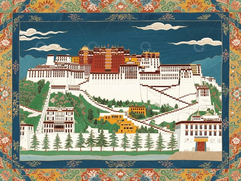 高清大图下载【趣麦麦图】唐卡风格雄伟的布达拉宫