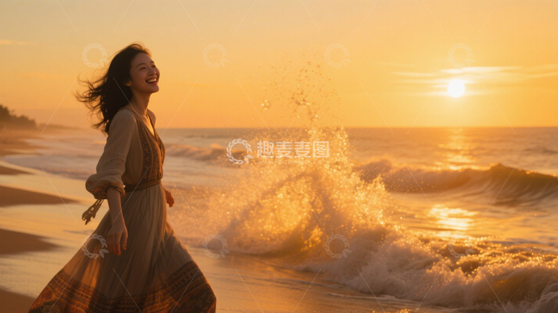 高清大图下载【趣麦麦图】海滨落日浪漫剪影3