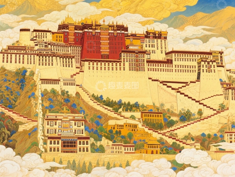 高清大图下载【趣麦麦图】唐卡风格雄伟的布达拉宫2