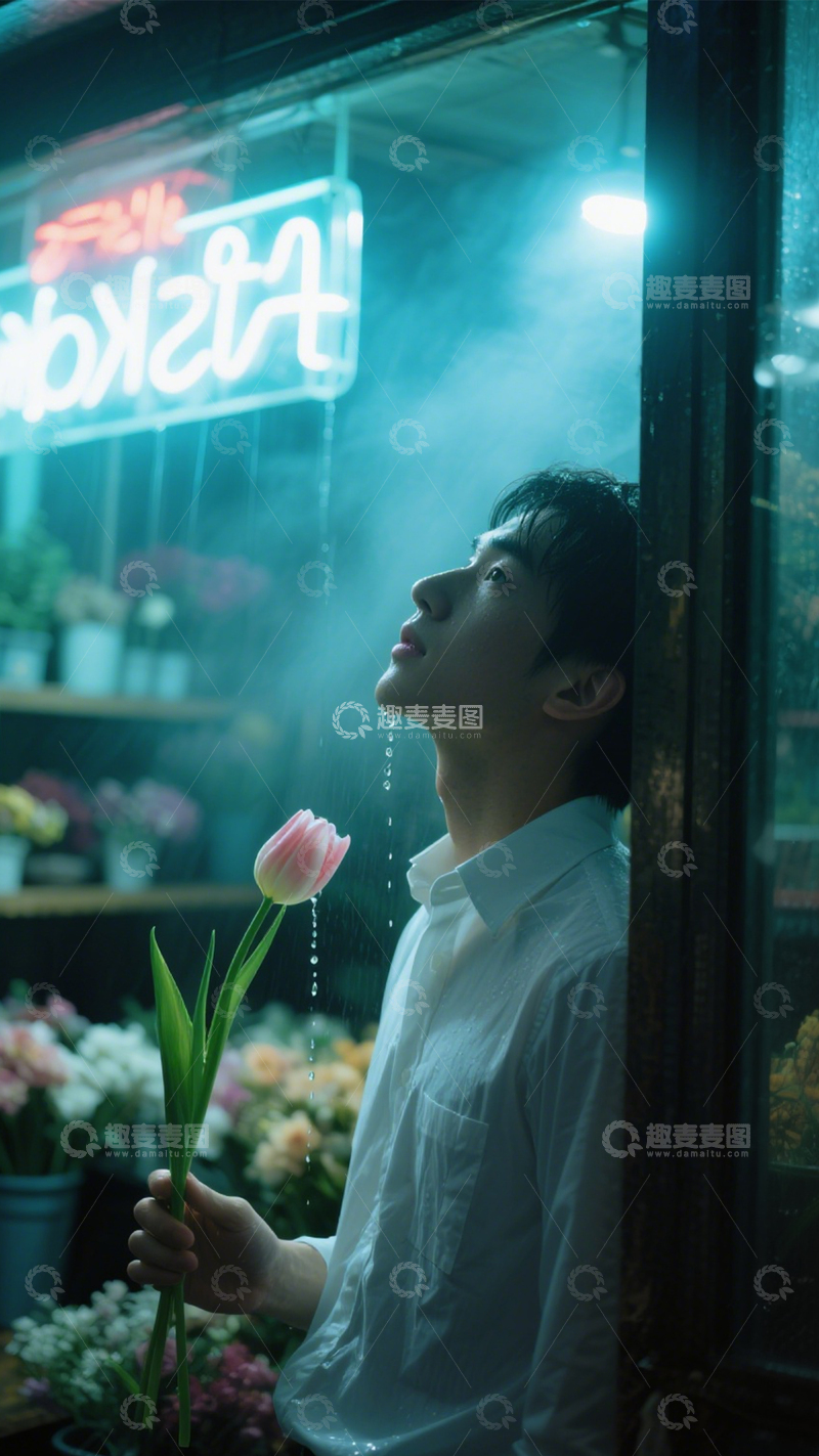高清大图下载【趣麦麦图】雨夜花房浪漫邂逅