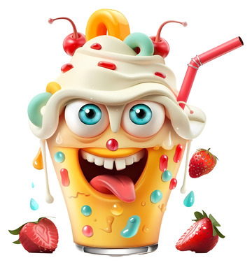 开心表情的趣味奶昔3D插画png素材