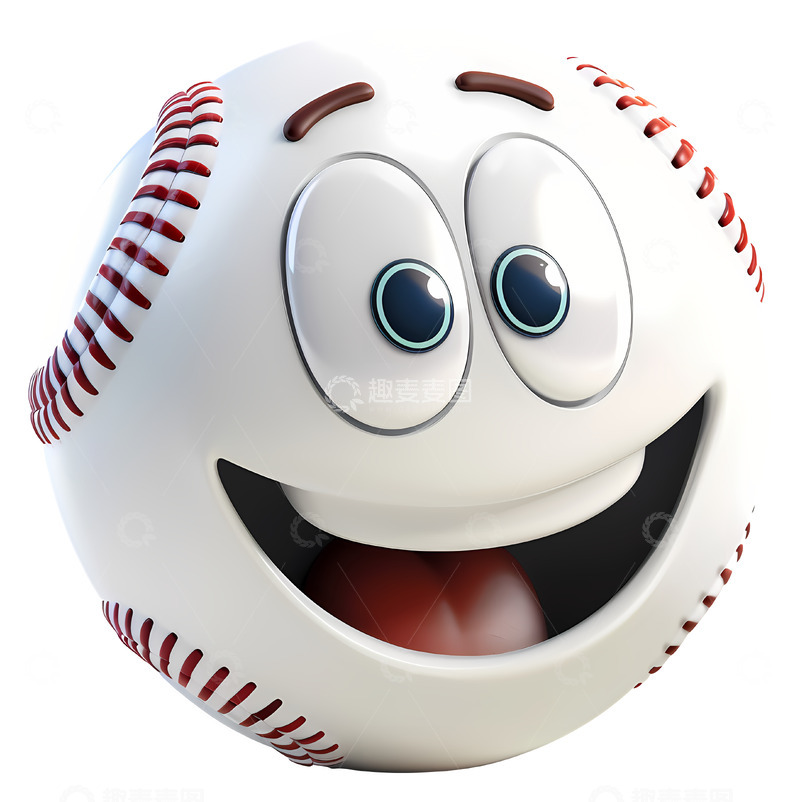 高清大图下载【趣麦麦图】带有顽皮表情的快乐棒球3D插画png素材