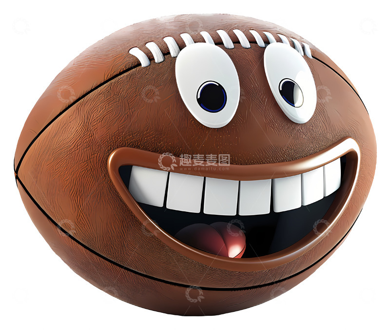 高清大图下载【趣麦麦图】微笑和有趣表情的橄榄球3D插画png素材