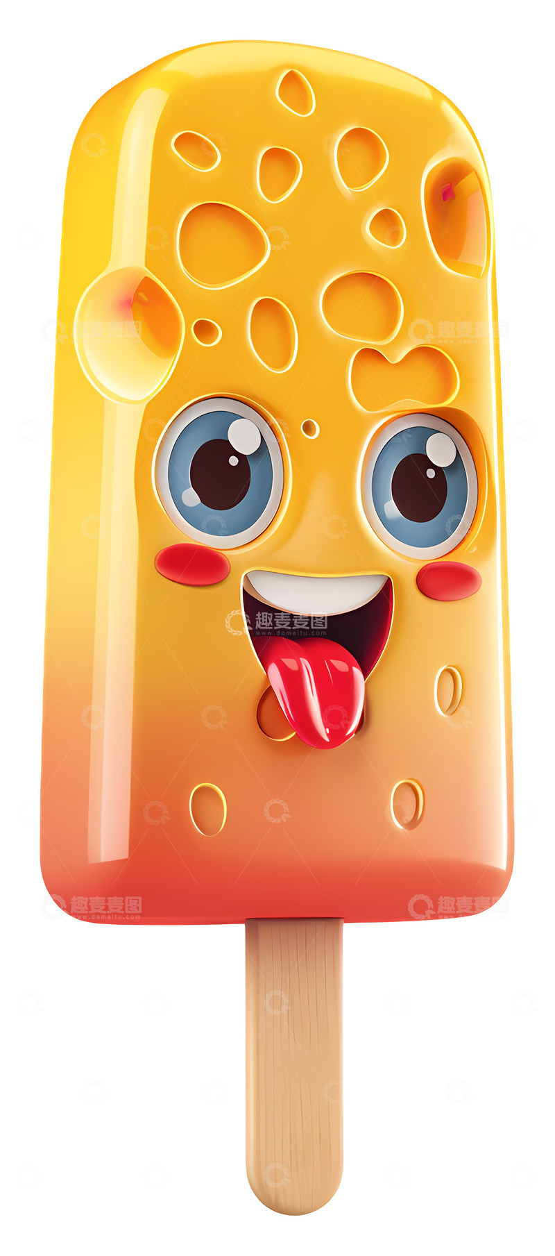 高清大图下载【趣麦麦图】可爱的黄色冰棍3D插画免抠透明png素材
