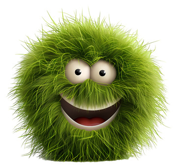 毛茸的绿色微笑角色3D插画透明png素材