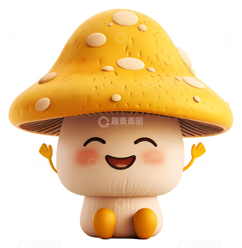 高清大图下载【趣麦麦图】快乐的蘑菇角色3D插画免抠透明png素材