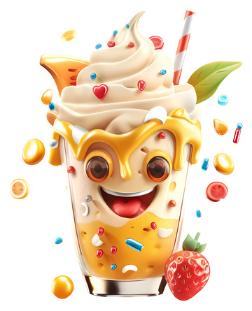 带有彩色配料的微笑奶昔3D插画png素材