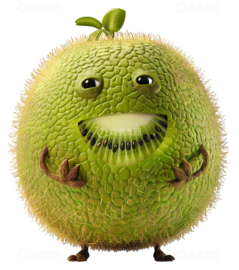 高清大图下载【趣麦麦图】微笑猕猴桃卡通3D卡通插画透明png素材