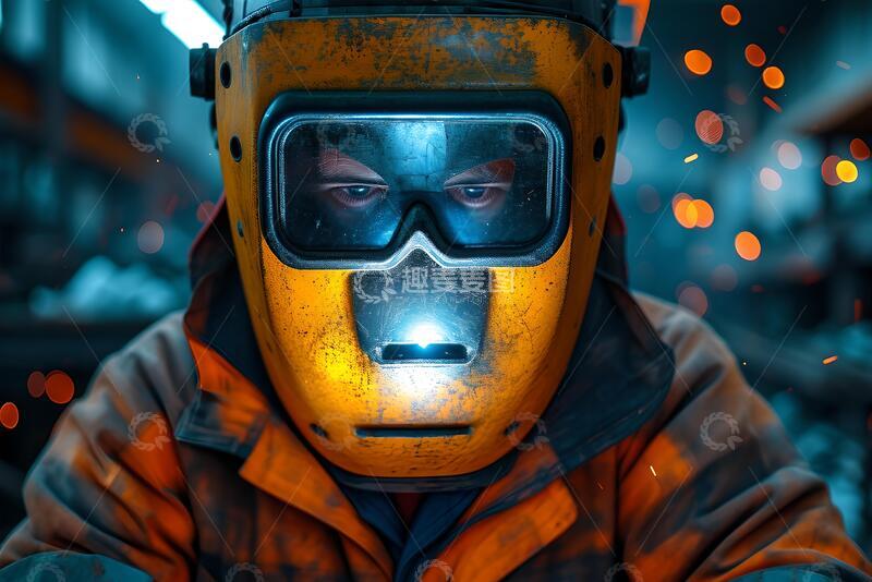 高清大图下载【趣麦麦图】设备工业工人焊工工作焊接面罩安全