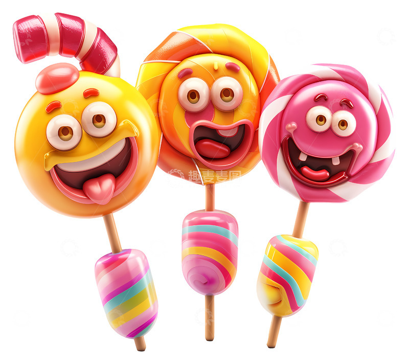 彩色的棒棒糖3D插画免抠透明png素材