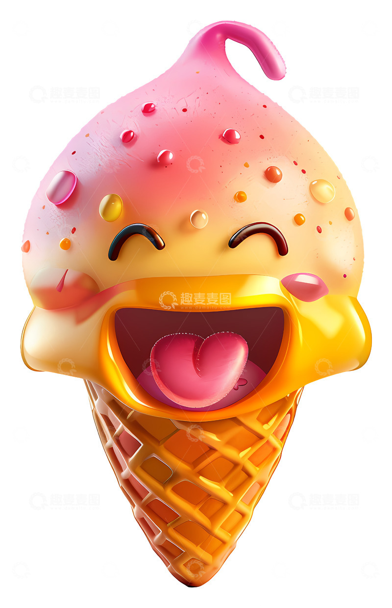 高清大图下载【趣麦麦图】微笑的冰淇淋甜筒3D卡通插画png素材1