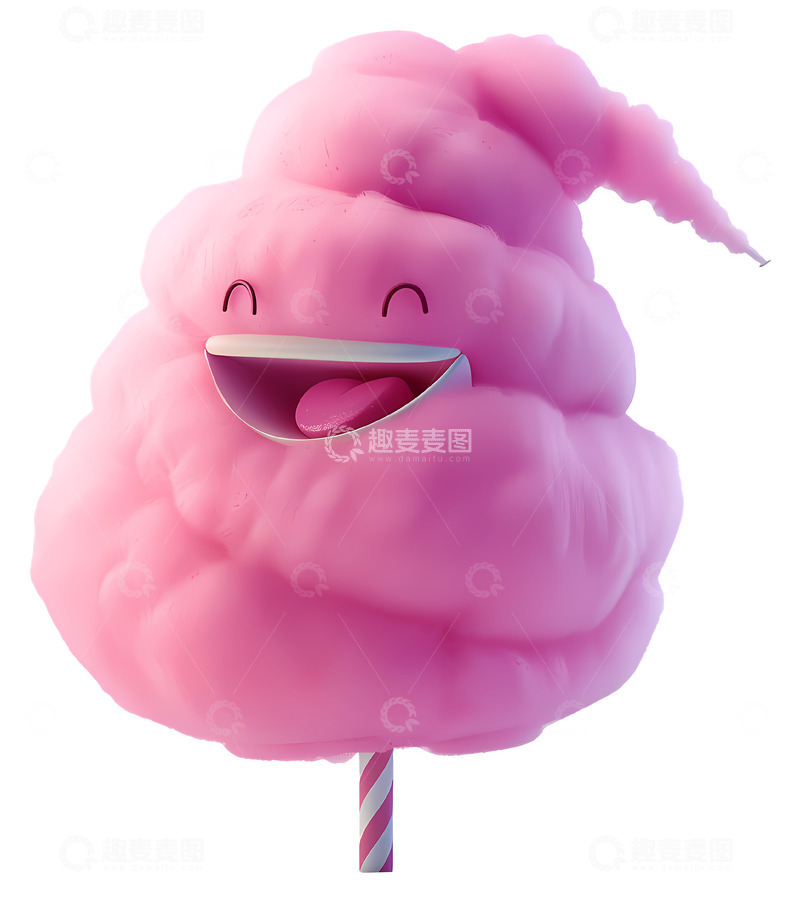 高清大图下载【趣麦麦图】快乐的粉色棉花糖3D卡通插画png素材