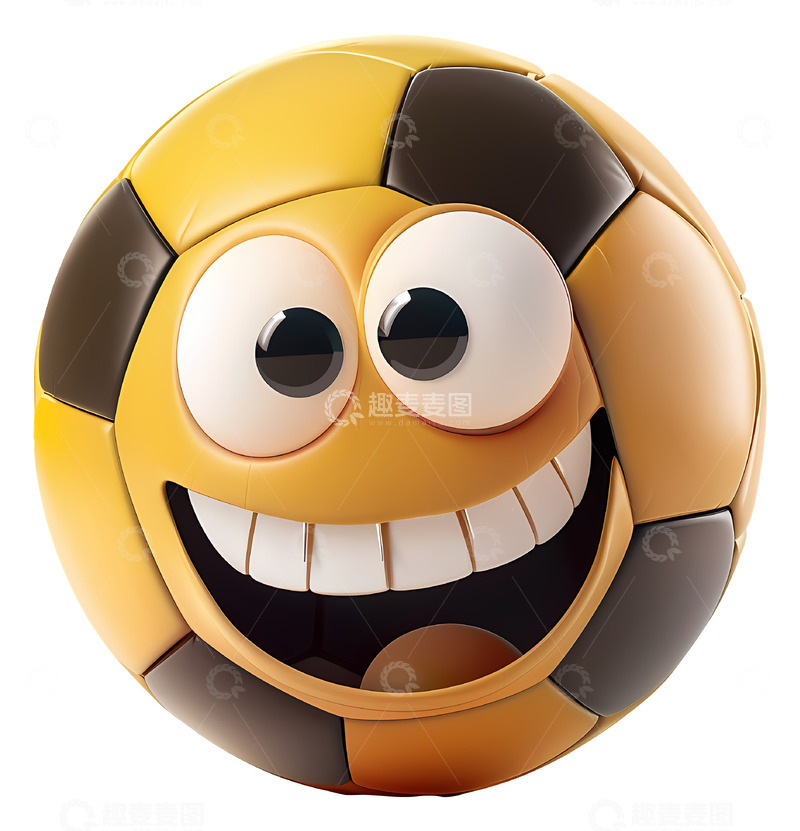 高清大图下载【趣麦麦图】快乐微笑的足球3D插画免抠透明png素材