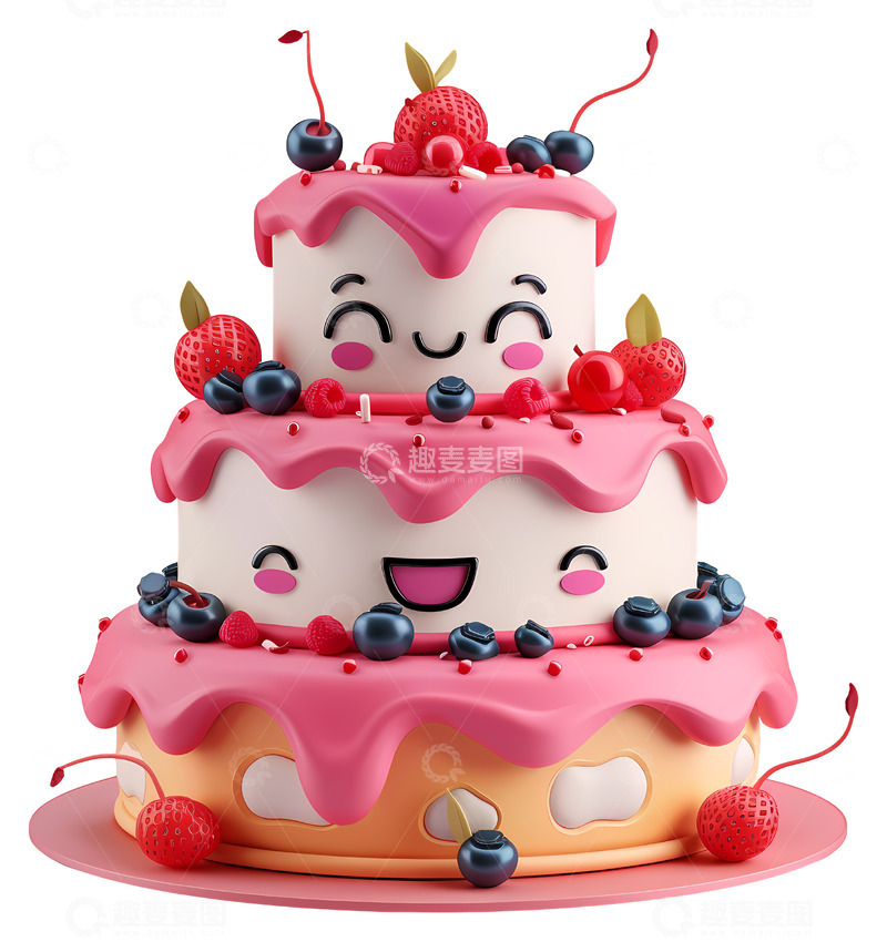 高清大图下载【趣麦麦图】生日蛋糕3D卡通插画免抠透明png素材