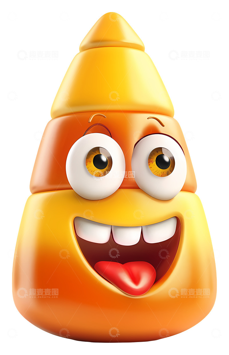 高清大图下载【趣麦麦图】黄色橙色的微笑糖果玉米3D插画png素材