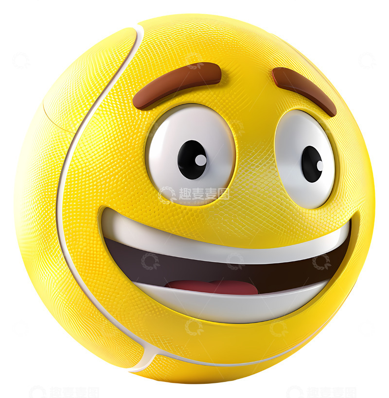 高清大图下载【趣麦麦图】带有微笑脸的快乐网球3D插画png素材