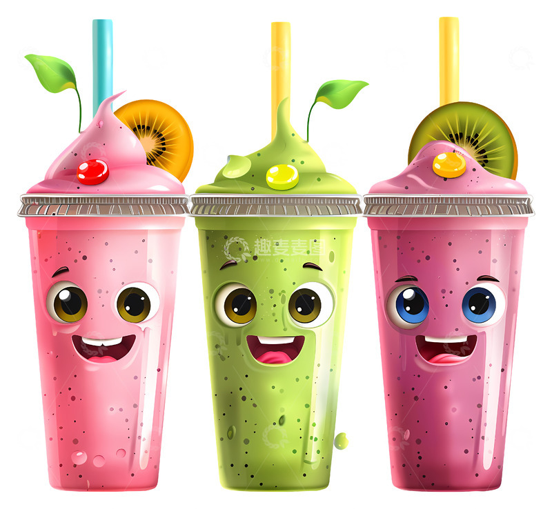 高清大图下载【趣麦麦图】-带有彩色设计的冰沙杯3D插画png素材