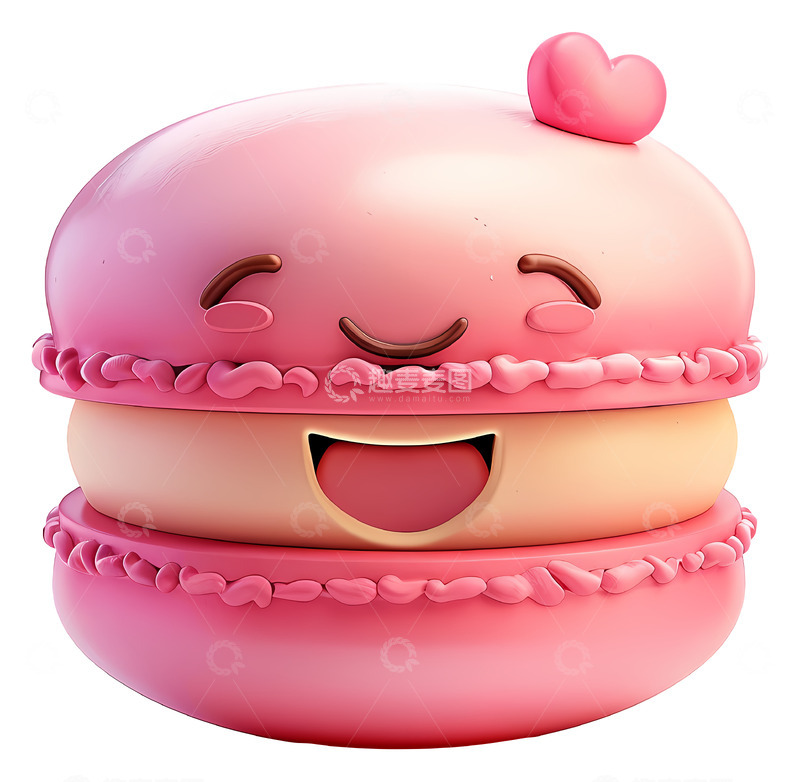 高清大图下载【趣麦麦图】爱心的微笑粉色马卡龙3D插画png素材