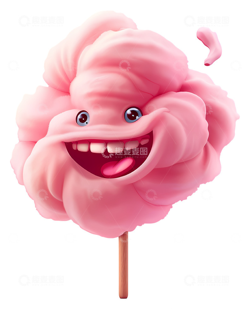 高清大图下载【趣麦麦图】插在棍子上的微笑棉花糖3D插画png素材