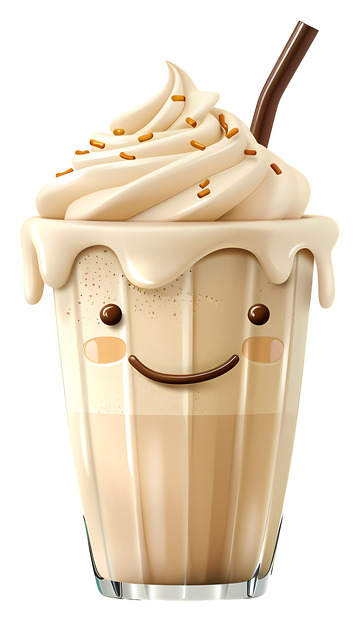 带有可爱微笑的香草奶昔3D插画png素材