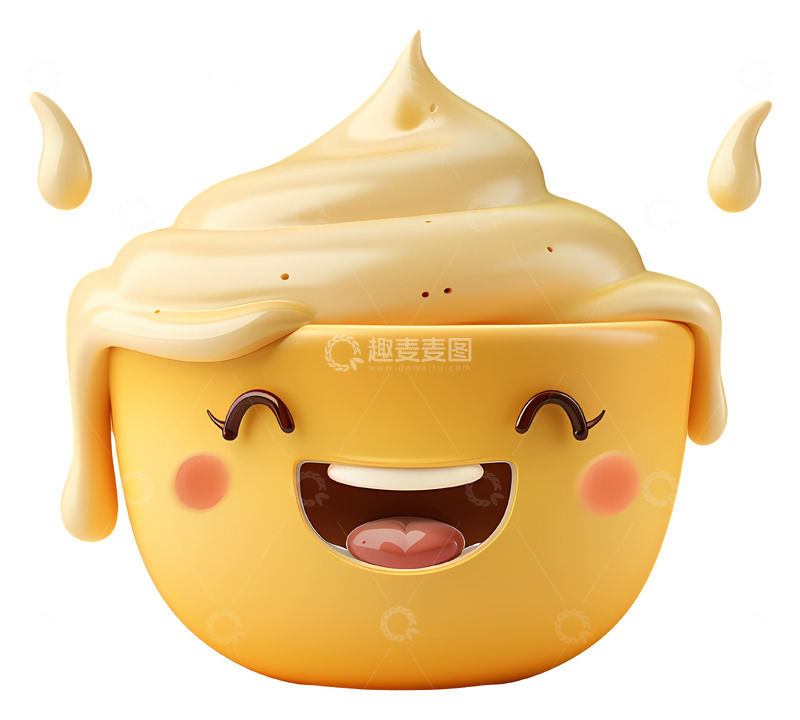 高清大图下载【趣麦麦图】快乐的黄色奶油碗3D插画免抠png素材