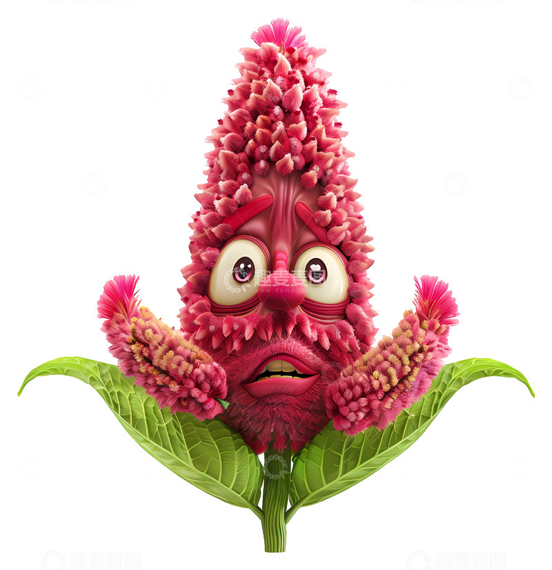 高清大图下载【趣麦麦图】带有脸的红色花朵3D卡通插画png素材