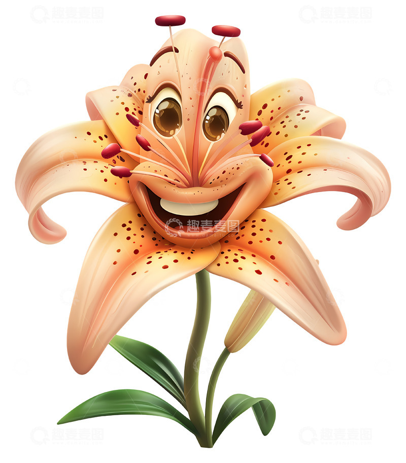 高清大图下载【趣麦麦图】快乐的百合花3D插画免抠透明png素材