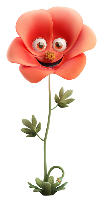 微笑的红色花朵3D插画免抠透明png素材1