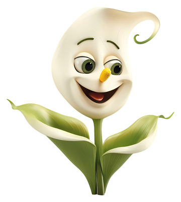 微笑脸的白色花朵角色3D插画png素材