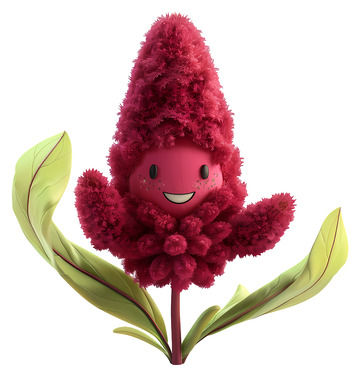 带有叶子的微笑红色花朵3D插画png素材