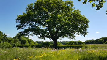 夏天野外草地上的大树