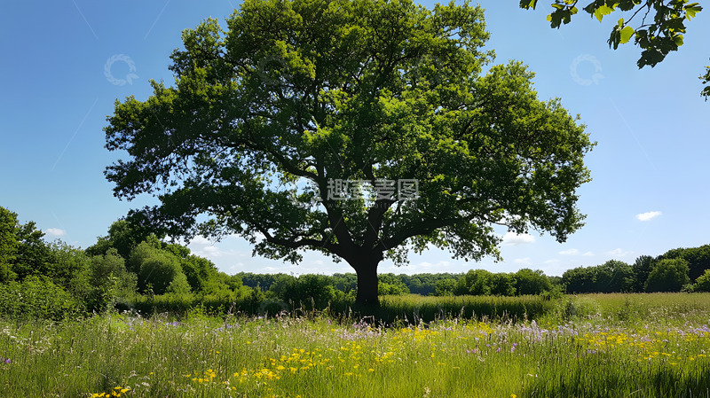 高清大图下载【趣麦麦图】夏天野外草地上的大树