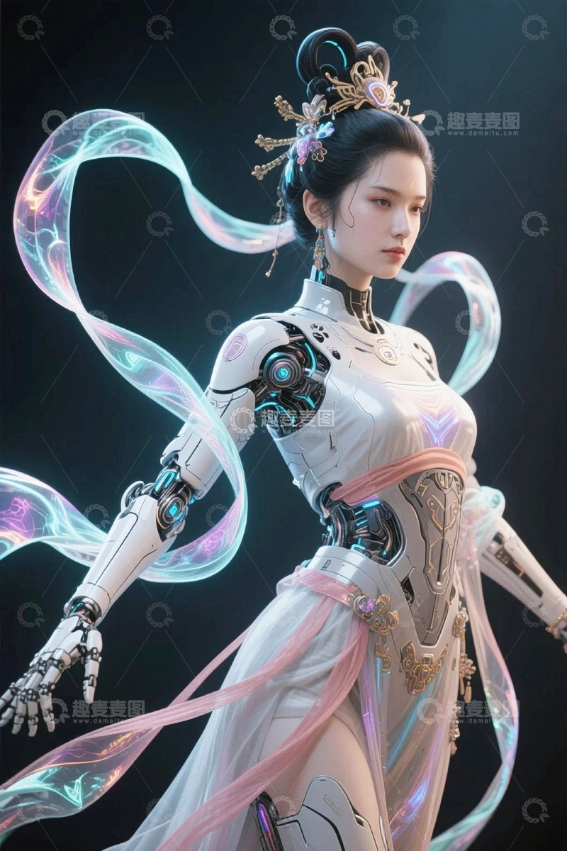 高清大图下载【趣麦麦图】赛博朋克风中秋节嫦娥人物4