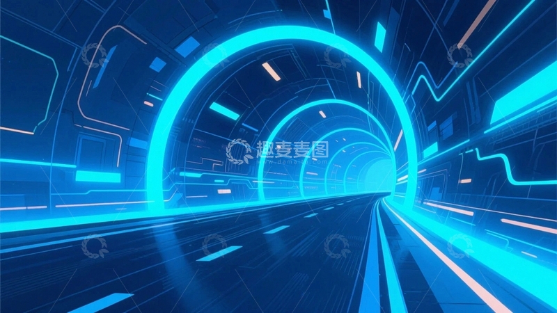 高清大图下载【趣麦麦图】蓝色科技隧道背景