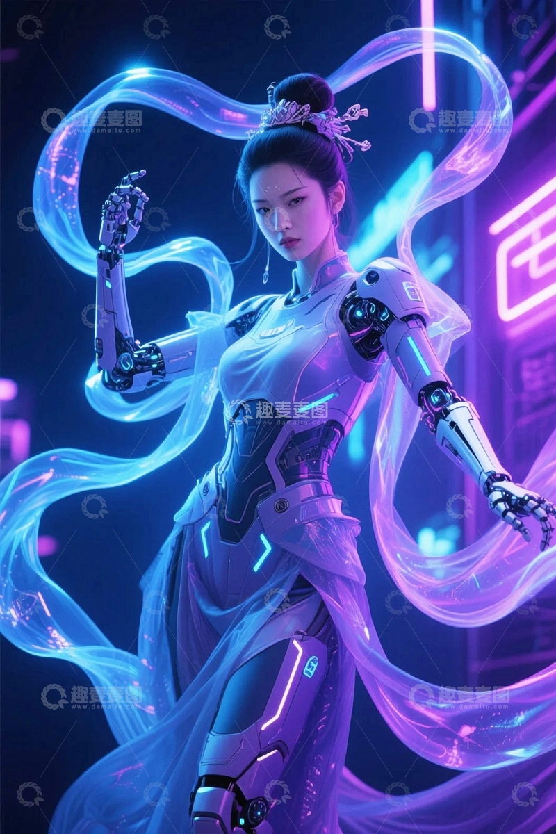 高清大图下载【趣麦麦图】赛博朋克风中秋节嫦娥人物1