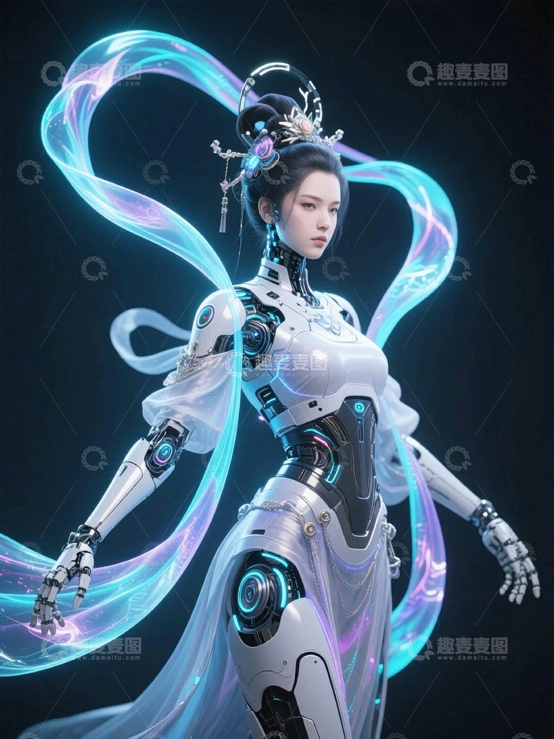 高清大图下载【趣麦麦图】赛博朋克风中秋节嫦娥人物2