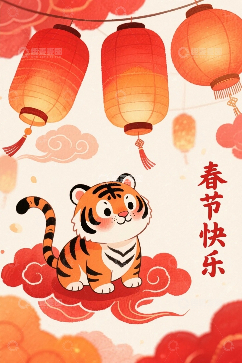 高清大图下载【趣麦麦图】新年老虎节日背景1