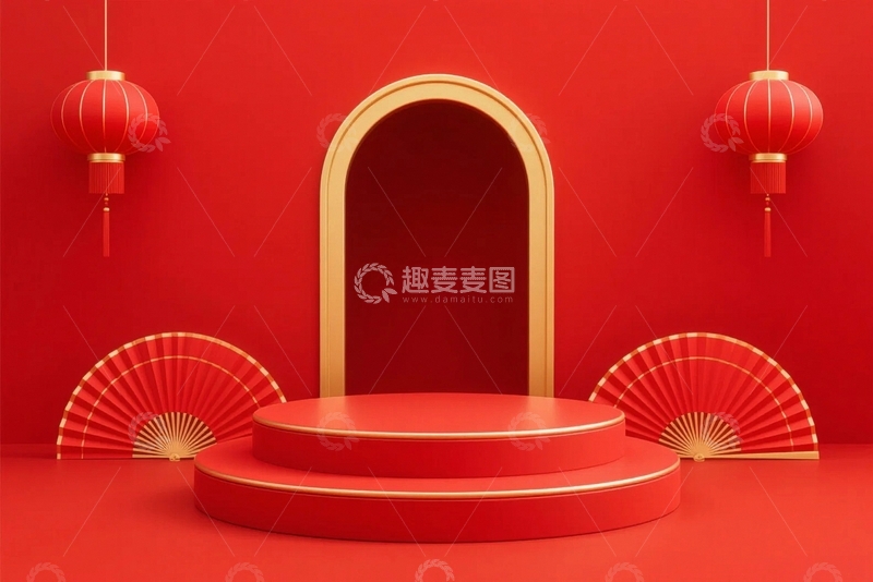 高清大图下载【趣麦麦图】喜庆红色国潮风展台6
