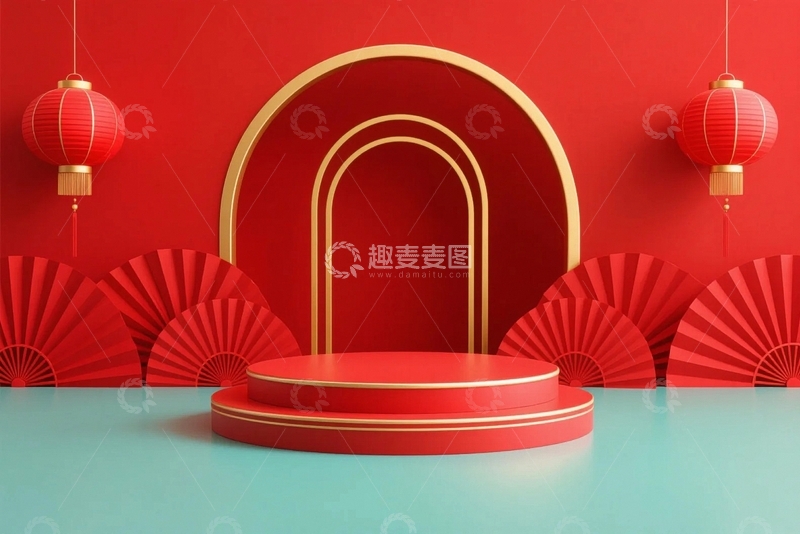 高清大图下载【趣麦麦图】喜庆红色电商展台