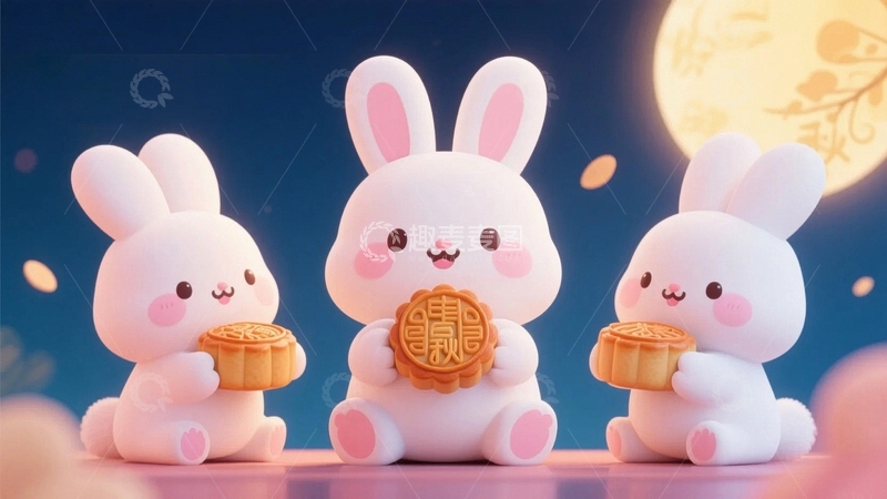 高清大图下载【趣麦麦图】中秋节玉兔背景11