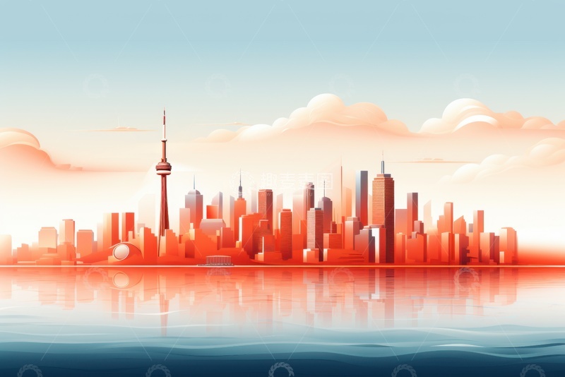 高清大图下载【趣麦麦图】手绘建筑群边框背景