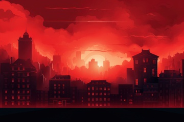 手绘简约红色暗黑城市边框背景