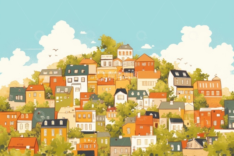 高清大图下载【趣麦麦图】手绘简约城市房屋边框背景